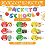 Back To School Decorations, Welcome Back To School Banner And No-Diy Hanging Swirls Foil Ceiling Streamers First Day Of School Decorations For Classroom Kindergarten High Middle School Decor
