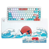 Xvx Pbt Keycaps And Japanese Sea Wave Large Mouse Pad Combo, 121 Keys Coral Sea Custom Key Caps, Extended Kanagawa Mat Desk Pad, Keycaps 75 Percent Dye Sub And Kanagawa Mice Pad (27.6''X11.8'') Kit