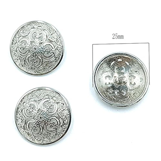 24Pcs Buttons Antique Silver Color Round Shape Flower Pattern Metal Bu