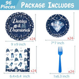 Denim And Diamonds Party Decorations Denim And Diamonds Birthday Plates And Napkins Forks Denim Themed Jeans Disposable Table Decor Supplies For Bachelor Bridal Shower Party Decor