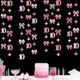 Hot Pink Glitter Bow “Happy 10th Birthday” Banner & Garland Decor for Girls