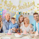 Gold Happy Birthday Banner Decoration Kit, Golden Glittery Birthday Banner Circle Dots Garland With Gold Silver Hanging Swirls For Birthday Baby Shower Party Decorations Supplies, Pre-Strung