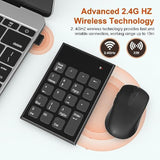 Wireless Number Pad And Mouse, 19 Keys Portable Ultra Slim 2.4Ghz 10 Key Usb Keypad And 3 Adjustable Dpi Silent Mouse Set For Laptop, Notebook, Desktop, Pc Computer - Use One Usb Receiver