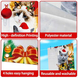 Christmas Door Cover Cute Santa Cat Front Door Covers Decoration 71X36 Inch, Merry Christmas Banner For Holiday Parties, Winter Xmas Decor, Festive Backdrop For Home & Office