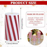 3 Pcs Christmas Flameless Candles Candy Cane Led Pillar Candle With Glitter Stripe Red And White Battery Operated Candlestick For Xmas Party Holiday Centerpiece Home Decoration