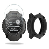 Watch Screen Protector Compatible For Garmin Instinct 2X Solar, Tempered Glass Film Anti Scratch High Definition Full Coverage And Soft Tpu Protective Case