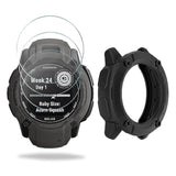 Watch Screen Protector Compatible For Garmin Instinct 2X Solar, Tempered Glass Film Anti Scratch High Definition Full Coverage And Soft Tpu Protective Case