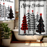 2 Pcs Christmas Shower Curtain Set 72 X 72 Inch Buffalo Plaid Xmas Tree Winter Snowflake Merry Christmas Decorative Christmas Tree Shower Curtain With Window Curtain With 12 Hooks