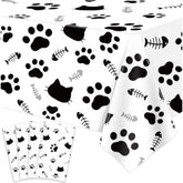 4 Pack Cat Tablecloth Paw Print Tablecloth Cat Themed Table Cover Cats Dogs Plastic Tablecover Bone Sign Table Cloth Cat Party Supplies Cat Birthday Decorations Kitty Theme Birthday Decor 86 X 51 Inch
