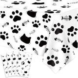 4 Pack Cat Tablecloth Paw Print Tablecloth Cat Themed Table Cover Cats Dogs Plastic Tablecover Bone Sign Table Cloth Cat Party Supplies Cat Birthday Decorations Kitty Theme Birthday Decor 86 X 51 Inch