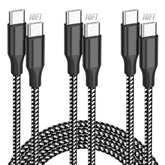 Usb C Cable Fast Charging, 3 Pack 10Ft Usb C To Usb C Cable, 60W Type C Nylon Braided Charger Cable For Iphone 16/15/Ipad Macbook Carplay And More-(Black White)