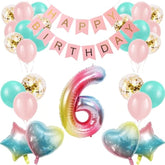 6th Birthday Decor for Girls — Gradient Balloons & Happy Birthday Banner