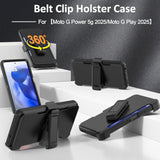 Rugged Phone Case For Moto G Power 5G 2025/Moto G Play 2025, With Belt Clip Holster & Kickstand Heavy Duty Shockproof Protective Full Body Case (Black)