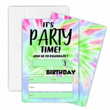 It'S Party Time! Birthday Invitations, Tie Dye Theme Birthday Party Invite Cards For Boys & Girls - 20 Double Side Fill-In Invites With Envelopes, Party Favor & Decorations - 29