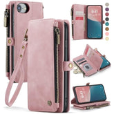 Compatible With Iphone Se 2020 2022 Case Wallet With Rfid Blocking Card Holder For Women Men, Pu Leather Magnetic Snap Flip Zipper Strap Wallet Phone Case Fit For Iphone Se/7/8, Rose Pink