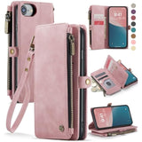Compatible With Iphone Se 2020 2022 Case Wallet With Rfid Blocking Card Holder For Women Men, Pu Leather Magnetic Snap Flip Zipper Strap Wallet Phone Case Fit For Iphone Se/7/8, Rose Pink