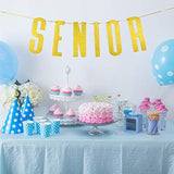 Gold Glitter Senior Banner For Congrats Grad Banner - High School College Graduation Party Bunting Decoration