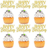 30 Pcs Happy Birthday Cupcake Toppers Glitter Happy Birthday Cupcake Picks For Celebrating Anniversary Theme Party Cake Decorations Supplies Gold