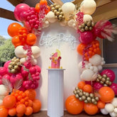 152Pcs Hot Pink And Orange Balloon Garland Arch Kit With Boho Nude Met