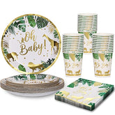 96 Pcs Jungle Safari Baby Shower Decorations Tableware Set, Oh Baby Paper Plates Cups And Napkins For Baby Shower And Birthday Party, Serves 24