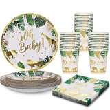 96 Pcs Jungle Safari Baby Shower Decorations Tableware Set, Oh Baby Paper Plates Cups And Napkins For Baby Shower And Birthday Party, Serves 24