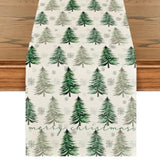 Xmas Trees Snowflake Christmas Table Runner, Seasonal Winter Green Kitchen Dining Table Decoration For Home Party Decor 13X72 Inch