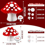 8Pcs Mushroom Honeycomb Decor Mushroom Shaped Tissue Paper Pom Decorations For Jungle Wonderland Themed Birthday Party 3D Mushroom Honeycomb Centerpiece For Fairy Baby Shower Garden Decoration