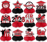 Red and Black Graduation Decorations Class Of 2026 Honeycomb Centerpiece,12pcs Red Graduation Table Decorations Congrats Graduation Centerpieces for Tables