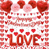 119Pcs Valentines Day Decorations Set, Office Hanging Heart Swirls, Red Heart Love Balloons, Banners, Paper Balls, Strings, Rose Petals For Romantic Special Night Home