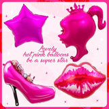 11 Pcs Hot Pink Metallic Balloons Princess Foil Balloons for Pink Themed Parties