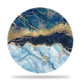 Blue Abstract Marble Gaming Mouse Pad, 8.8" Gold Glitter Liquid Marble Round With Non-Slip Base And Stitched Edge, Computer Keyboard Mouse Mat For Home Office Work