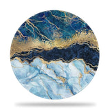 Blue Abstract Marble Gaming Mouse Pad, 8.8" Gold Glitter Liquid Marble Round With Non-Slip Base And Stitched Edge, Computer Keyboard Mouse Mat For Home Office Work
