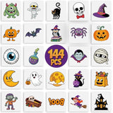 144Pcs Halloween Temporary Tattoos For Kids – 24 Unique Child-Friendly Designs, Perforated Sheets – Trick Or Treat Party Favors, Classroom Handouts, Exchange Gifts