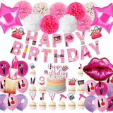 Makeup Party Supplies, 66Pcs Spa Party Decorations Set-Makeup Theme Party Decoration Happy Birthday Banner Happy Brirthday Makeup Birthday Cake Topper Kit, Party Decorations For Girls Women