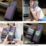 For Samsung Galaxy S24 Ultra Wallet Case With Card Holder, Rfid Blocking Credit Slots Kickstand Shockproof Phone Cover For Women Men, Purple