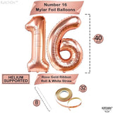 , Rose Gold Sweet 16 Party Decorations - 40 Inch | Rose Gold Sweet 16 Balloons | 16 Rose Gold Balloons Numbers, Confetti Balloons | Birthday Decorations For Girls | Anniversary Decorations