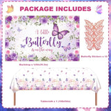 Butterfly Baby Shower Decorations For Girls, A Little Butterfly Is On The Way Party Supplies, Backdrop Balloon Arch Tablecloths Cake Toppers Pink Purple For Girl Birthday Baby Shower Theme Decor