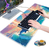 3 Piece Mouse Pad Set With Stitched Edge - Large Anti-Slip Desk Pad, Keyboard Pad, Wrist Rest, And Coaster - Memory Foam For Office/Home - Moonlight Dolphin