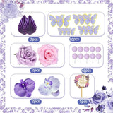 27 Pcs Flower Cake Toppers Acrylic Cake Toppers Happy Birthday Butterfly Palm Leaves Dessert Decoration For Birthday Party Wedding Baby Shower Supplies(Pink Purple)