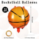 12 Pcs Basketball Balloons,18 Inch Basketball Party Foil Balloons,Sports Mylar Balloons Basketball Birthday Decorations For Basketball Party Sports Theme Party Supplies (Basketball)