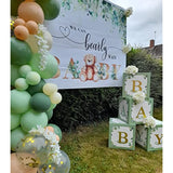 Sage Green Baby Shower Boxes: Gold "BABY" Letters, Eucalyptus Design