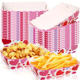 60 Pcs Valentine'S Day Paper Plates Food Trays Pink Red Love Heart Paper Bowls Valentines Disposable Snack Popcorn Serving Boats Holder For Galentines Movie Night Party Supplies(Vivid)