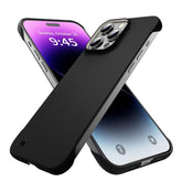 Slim Borderless For Iphone 15 Pro Max Phone Case 6.7"(2023) Ultra-Thin Lightweight Frameless Matte Hard Pc Cover Case With Pull Ring Shockproof Non Slip Rope,Suppor Wireless Charging-Black