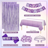 86pcs Purple Party Decor - Balloons, Banner, Sash, Crown, Tablecloth & More