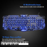 Backlit Gaming Keyboard, Mouse And Led Headset Combo - Usb Wired 3 Color Crack Backlit, Blue Led Light Headset - Set For Work And Game