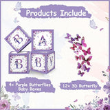 Purple Butterfly Floral Baby Shower Box Decorations - 4 Centerpiece Decor Boxes