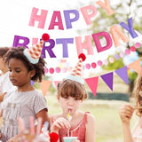 Pre-Strung 3D Happy Birthday Banner, 3 Pcs Pink And Purple Happy Birthday Felt Garland, Pom Pom Garland, Triangle Fabric Bunting, Reusable Purple And Pink Decorations For Girls Women