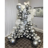 Disco Ball Arch Kit - White & Silver Balloons, Metallic Mirror Balls, Confetti For Disco Party Decor