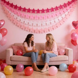Hot-Pink Valentines-Day Party-Decorations Star Garland - Rose Pink White Streamers Hanging Banner Birthday Decor Wedding Baby Bridal Shower Girl Home Party Backdrop Engagement Bachelorette