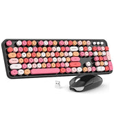 Wireless Keyboard And Mouse Combo, Colorful Computer Full Size 2.4G Plug And Play Wireless Typewriter Keyboard And Mouse Set For Windows, Computer, Desktop, Pc, Notebook (Black Colorful)